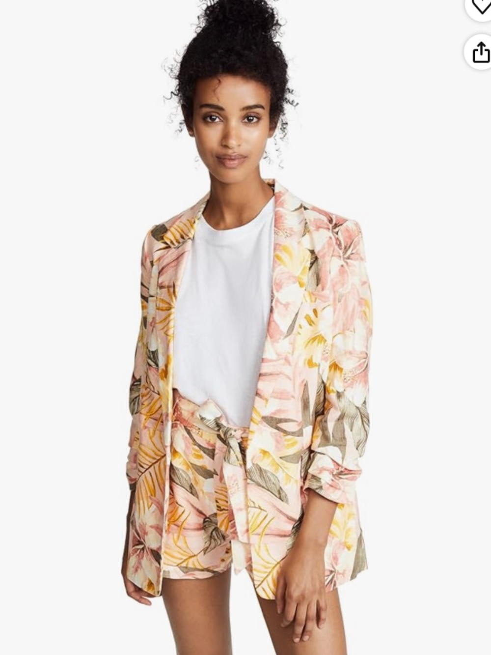 Joie Pink Yellow Floral Linen Blend Blazer & Shorts Set